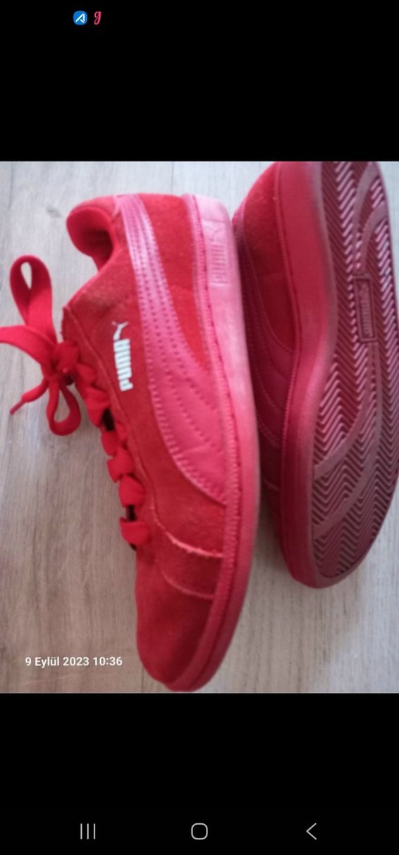 Kadın Kırmızı Süet Puma Spor Ayakkabı Velcro - Görsel 3