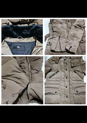 Kahverengi Kemerli Zara Kaz Tüyü Kadın Kış Montu - Görsel 7