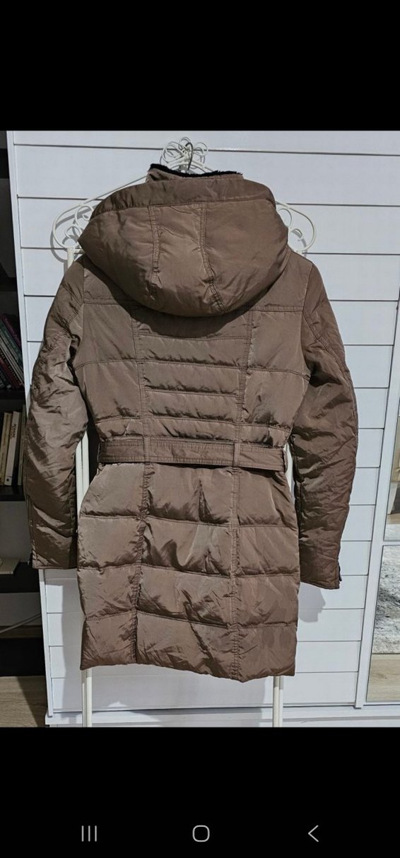 Kahverengi Kemerli Zara Kaz Tüyü Kadın Kış Montu - Görsel 2