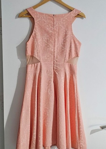 Dantel Detaylı Pembe Midi Abiye Elbise - Görsel 2