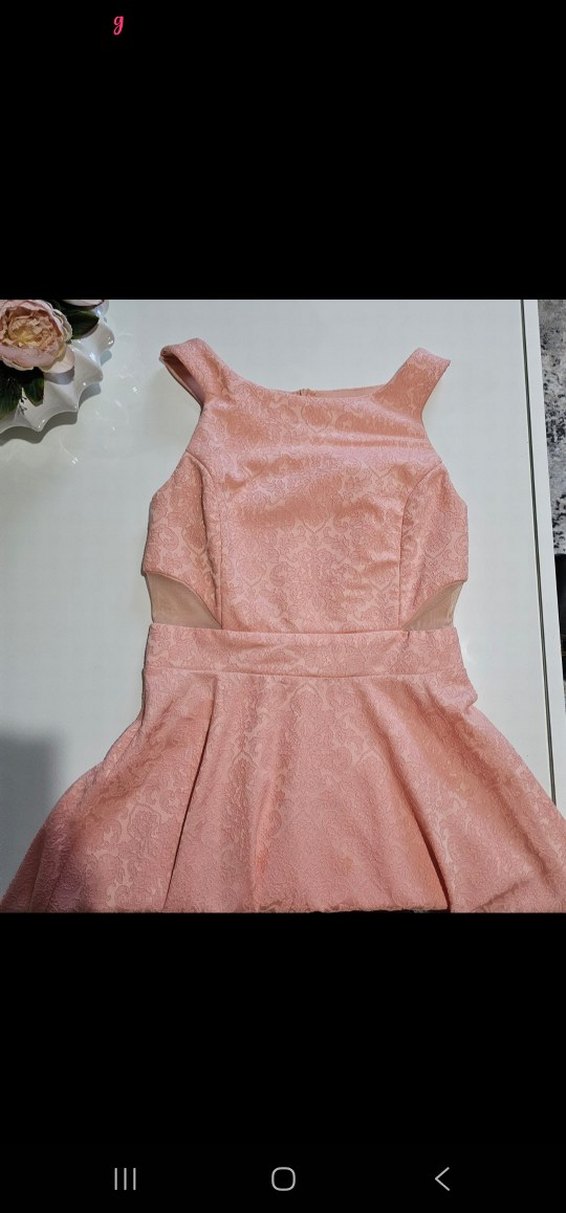 Dantel Detaylı Pembe Midi Abiye Elbise - Görsel 4