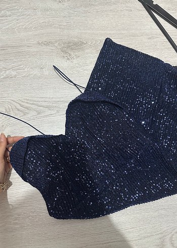 Lacivert Mini Drapeli Straplez Abiye Elbise - Görsel 7