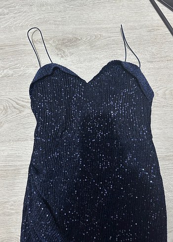 Lacivert Mini Drapeli Straplez Abiye Elbise - Görsel 5