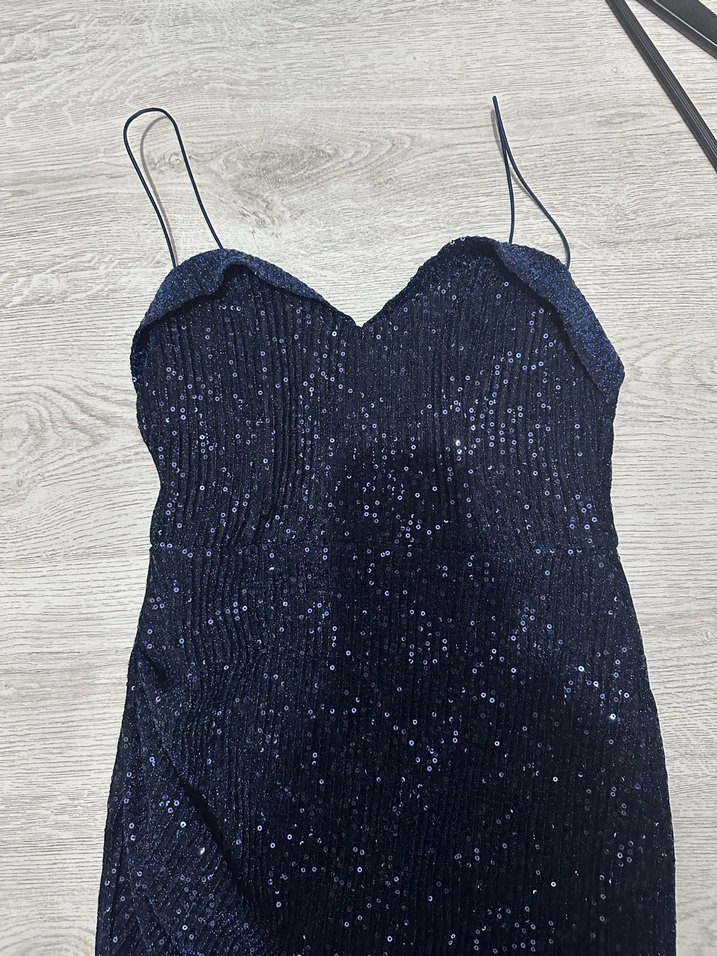 Lacivert Mini Drapeli Straplez Abiye Elbise - Görsel 5