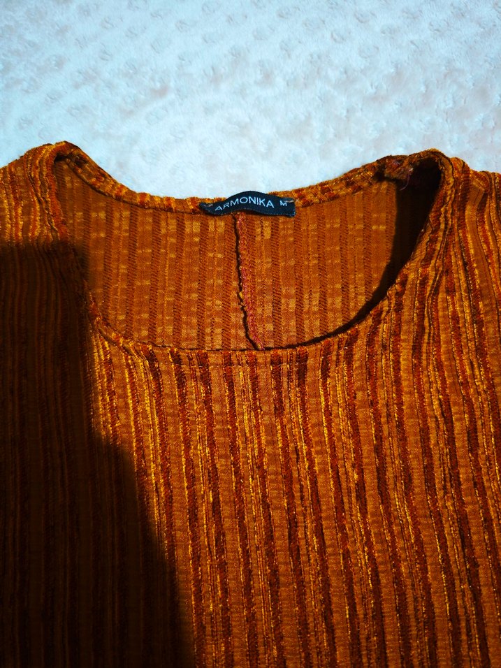 Uzun Kollu Kahverengi Tarçın Taba Renk Piliseli Triko Elbise - Görsel 2