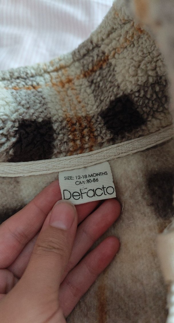 Bej Kareli Fermuarlı Peluş Hırka Kaban - Görsel 4