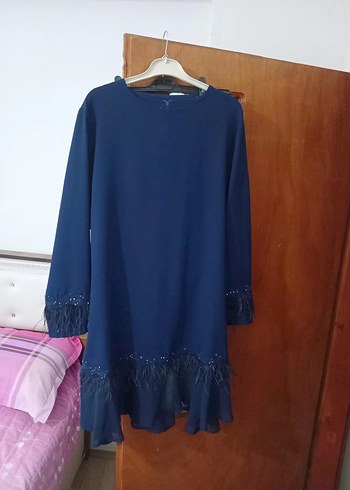 Uzun Kollu Lacivert Midi Tunik