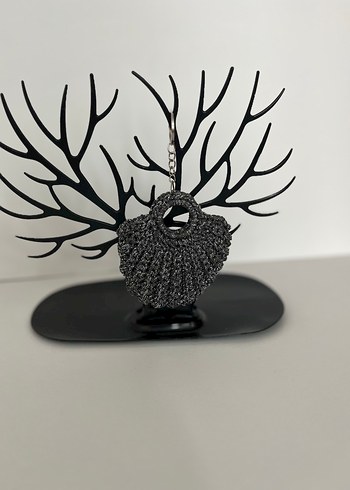 Boncuk Detaylı Siyah Örgü Kadın Çanta - Görsel 3