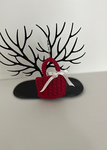 Bordo Örgü Kadın Çanta Anahtarlık - Görsel 2