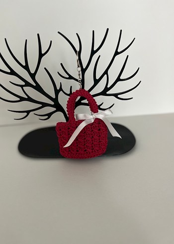 Bordo Örgü Kadın Çanta Anahtarlık - Görsel 3