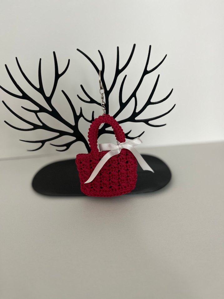 Bordo Örgü Kadın Çanta Anahtarlık - Görsel 2