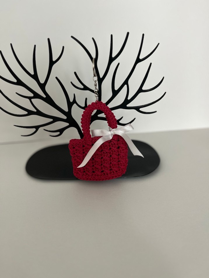 Bordo Örgü Kadın Çanta Anahtarlık - Görsel 3