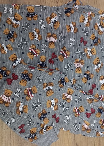 Gri Ayıcık Desenli Erkek kız Pijama Takımı - Görsel 2