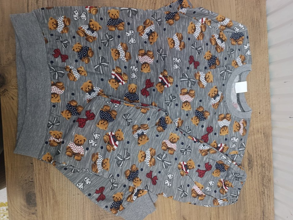 Gri Ayıcık Desenli Erkek kız Pijama Takımı - Görsel 2