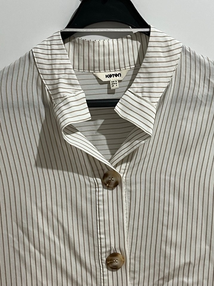 Bej Düğmeli Kadın Kumaş Pantolon ve gömlek - Görsel 5