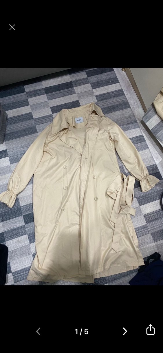 Bej Uzun Kadın Trençkot Düğmeli - Görsel 3