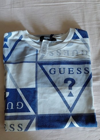 13-14 Yaş Beden mavi Renk Guess Marka Mavi Baskılı Kadın Tişört