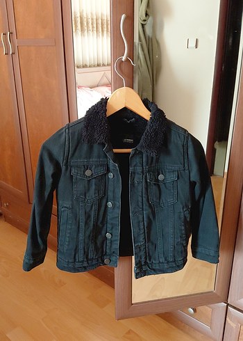 Düğmeli Siyah Erkek Çocuk kot Ceket içi polar - Görsel 5