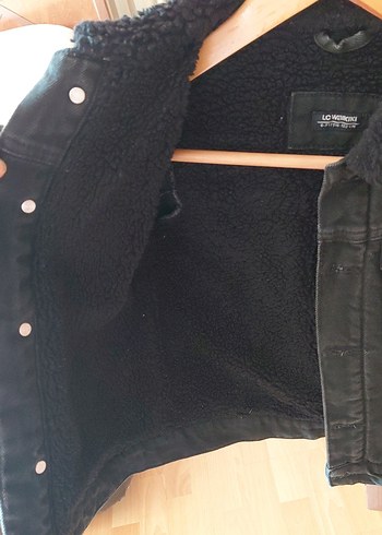 Düğmeli Siyah Erkek Çocuk kot Ceket içi polar - Görsel 2