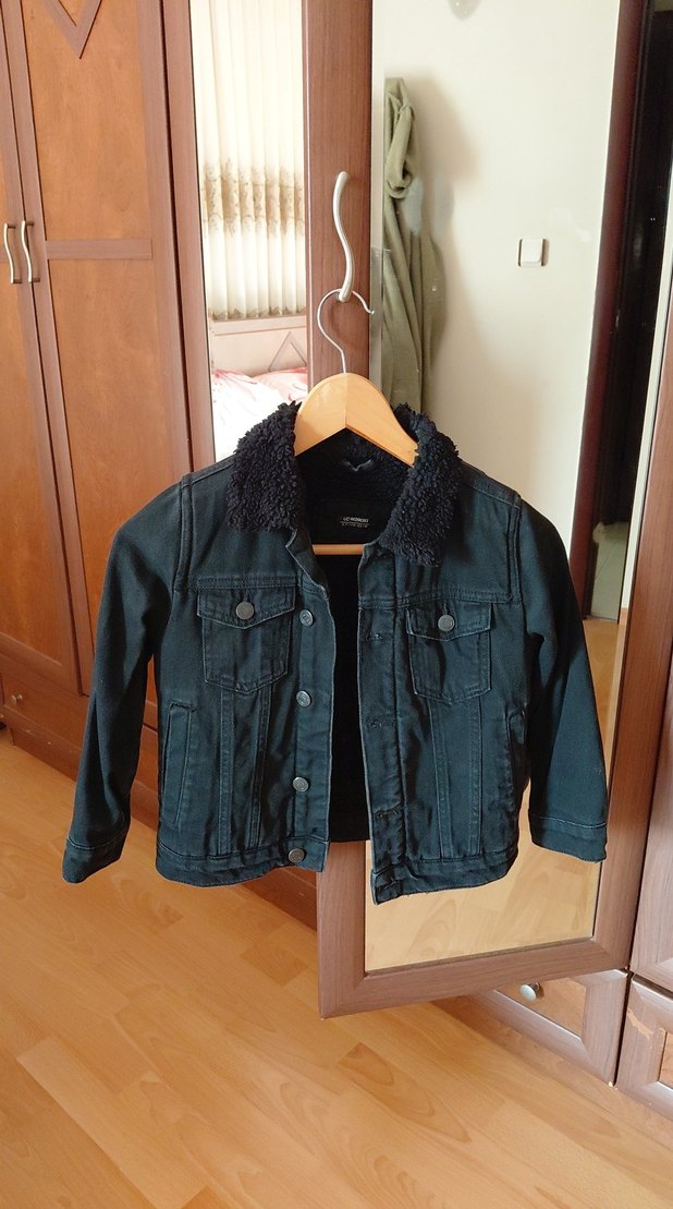 Düğmeli Siyah Erkek Çocuk kot Ceket içi polar - Görsel 5