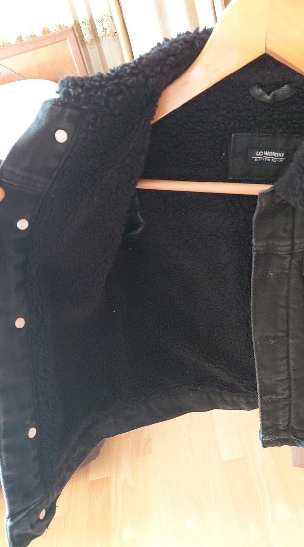 Düğmeli Siyah Erkek Çocuk kot Ceket içi polar - Görsel 2