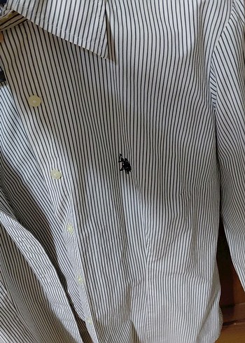 Bej Çizgili Uzun Kollu Kadın Gömlek polo orijinal - Görsel 2