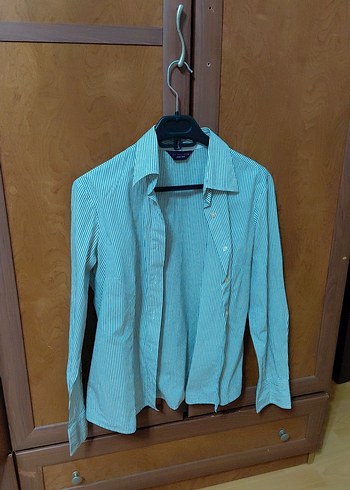 Bej Çizgili Uzun Kollu Kadın Gömlek polo orijinal - Görsel 5