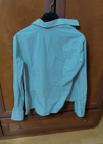 Bej Çizgili Uzun Kollu Kadın Gömlek polo orijinal - Görsel 6