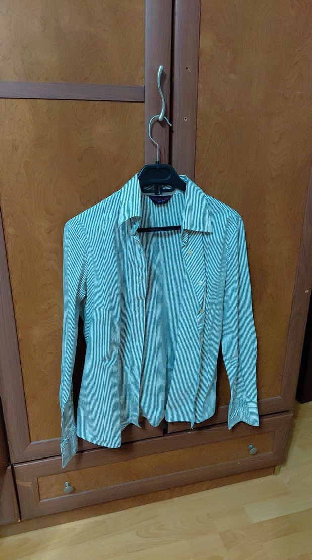 Bej Çizgili Uzun Kollu Kadın Gömlek polo orijinal - Görsel 5