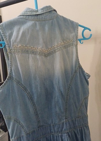 Mavi Düğmeli Kolsuz Midi Kot Elbise - Görsel 4