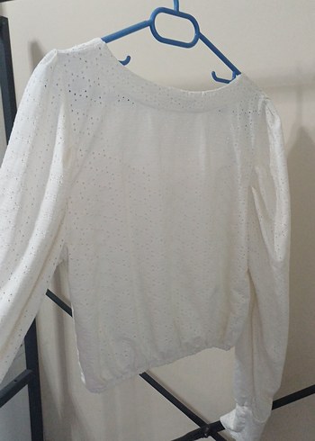 Kadın Beyaz Uzun Kollu Pamuklu Bluz - Görsel 3