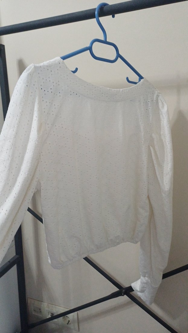 Kadın Beyaz Uzun Kollu Pamuklu Bluz - Görsel 3