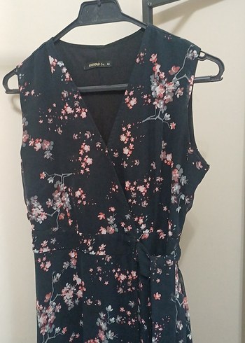 Siyah Çiçek Desenli Bohem Midi Elbise - Görsel 2