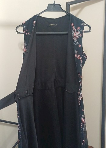 Siyah Çiçek Desenli Bohem Midi Elbise - Görsel 4