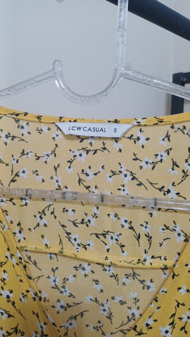 Sarı V Yaka Midi Bohem Elbise - Görsel 4