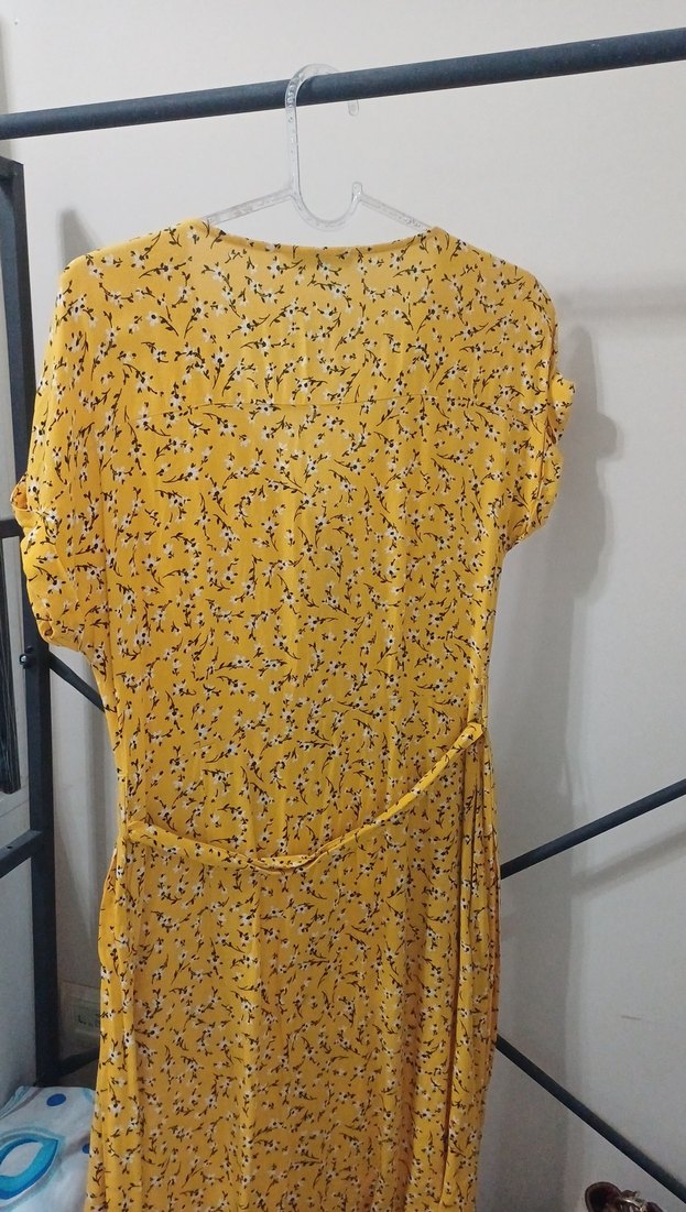 Sarı V Yaka Midi Bohem Elbise - Görsel 5