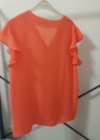 Turuncu V Yaka Düğmeli Kadın Bluz - Görsel 4