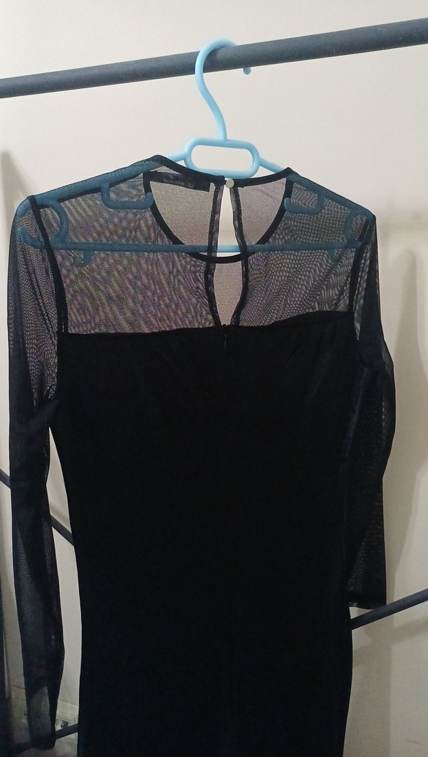 Siyah Uzun Kollu Gotik Kadın Abiye Elbise - Görsel 4