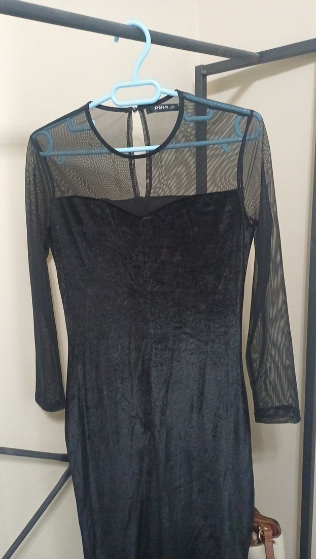 Siyah Uzun Kollu Gotik Kadın Abiye Elbise - Görsel 2