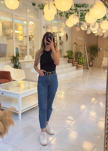 Yüksek Bel Bol Kesim Denim Pantolon