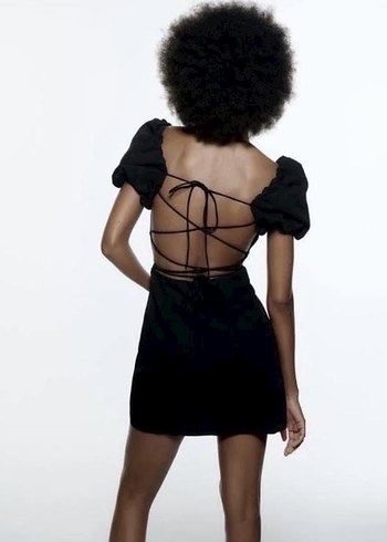 Siyah V Yaka Drapeli Mini Elbise - Görsel 6