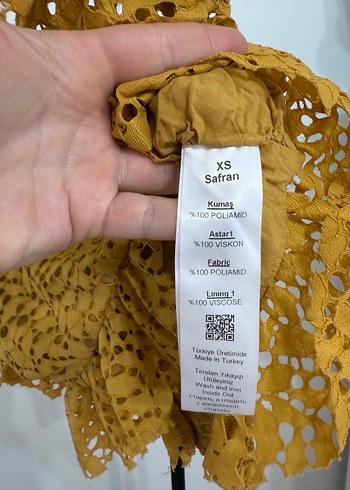 Sarı İşlemeli Dantelli Bohem Mini Bluz - Görsel 5