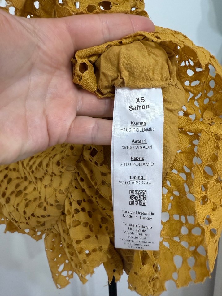 Sarı İşlemeli Dantelli Bohem Mini Bluz - Görsel 5