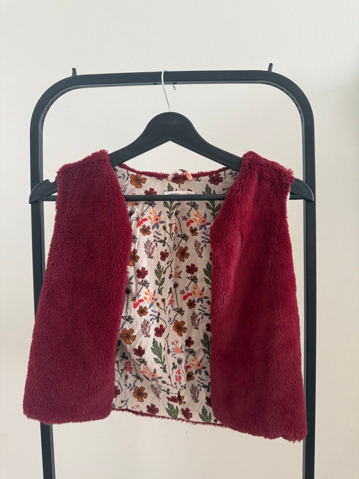 Bordo Kadife Detaylı Kız Çocuk Yeleği - Görsel 2