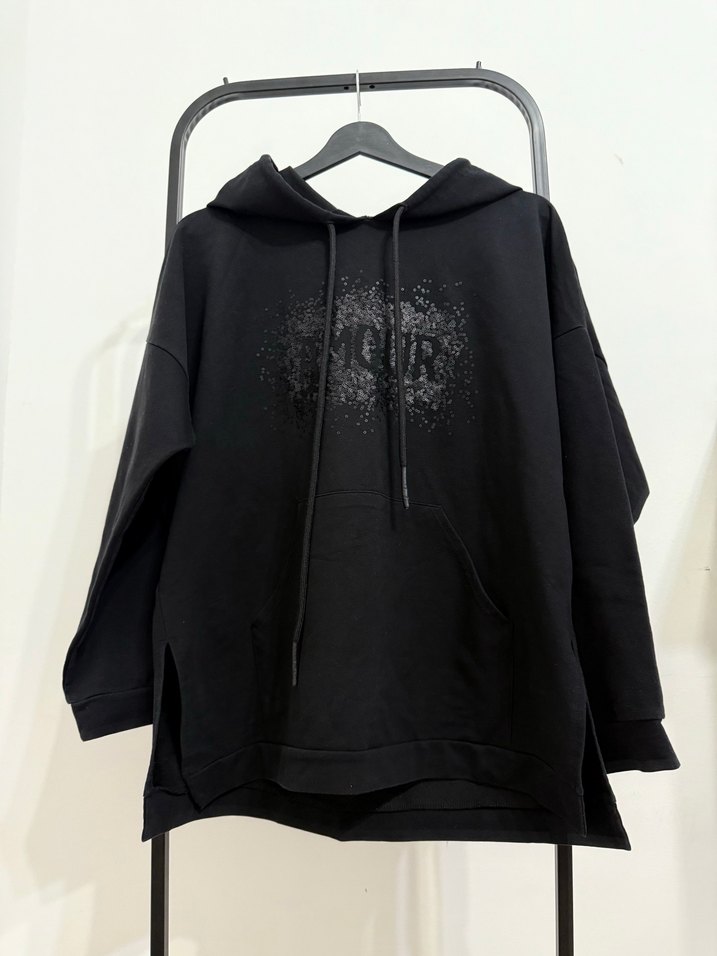 Siyah Kapüşonlu Oversize Sweatshirt - Görsel 2