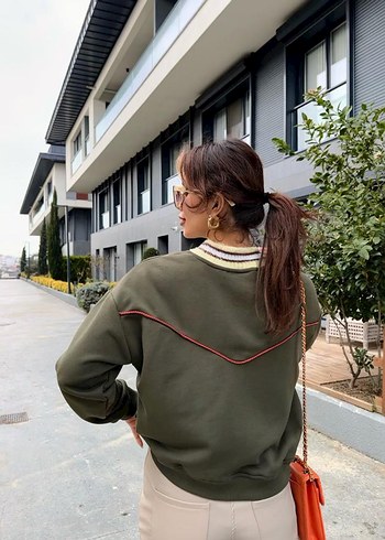 s Beden kahverengi Renk Twist Bohem Tarz Nakışlı Kahverengi Triko Sweatshirt