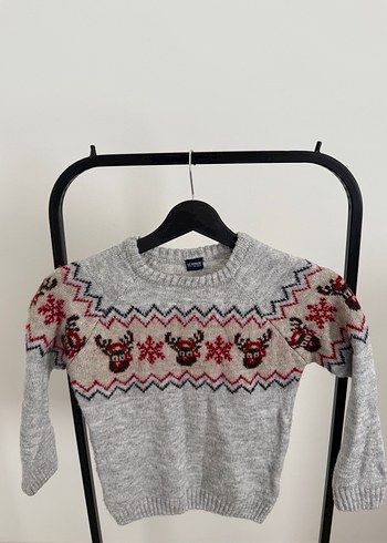 Nakışlı Gri Erkek Çocuk Triko Kazak - Görsel 2