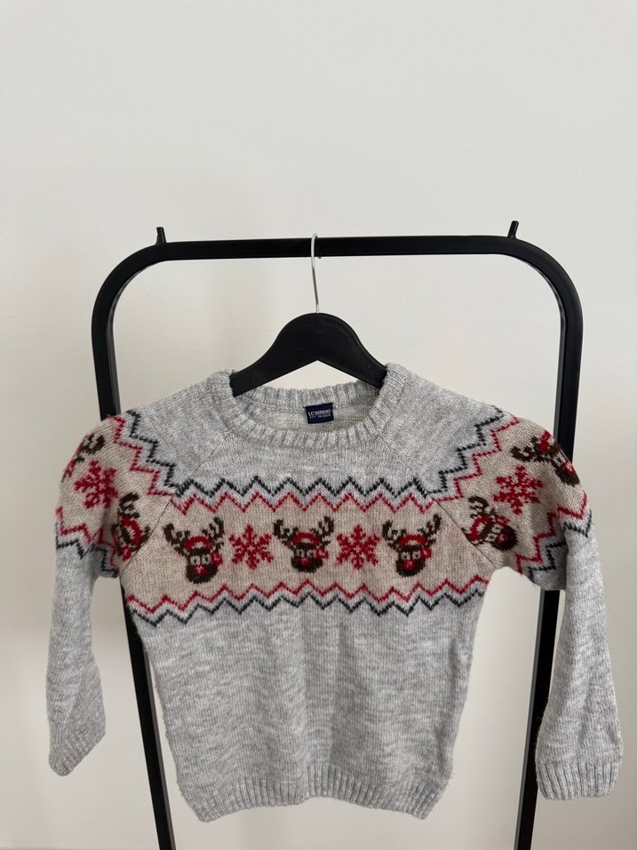 Nakışlı Gri Erkek Çocuk Triko Kazak - Görsel 2