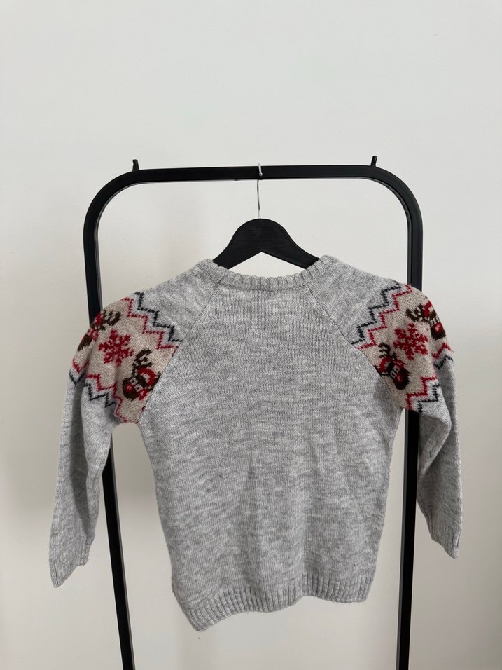 Nakışlı Gri Erkek Çocuk Triko Kazak - Görsel 3