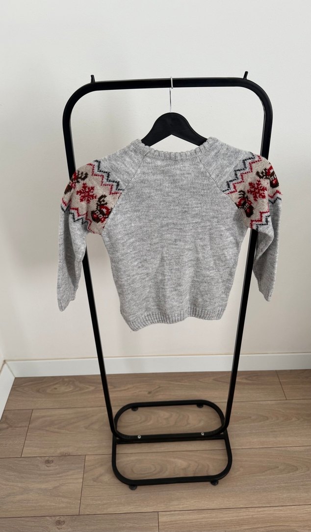 Nakışlı Gri Erkek Çocuk Triko Kazak - Görsel 4